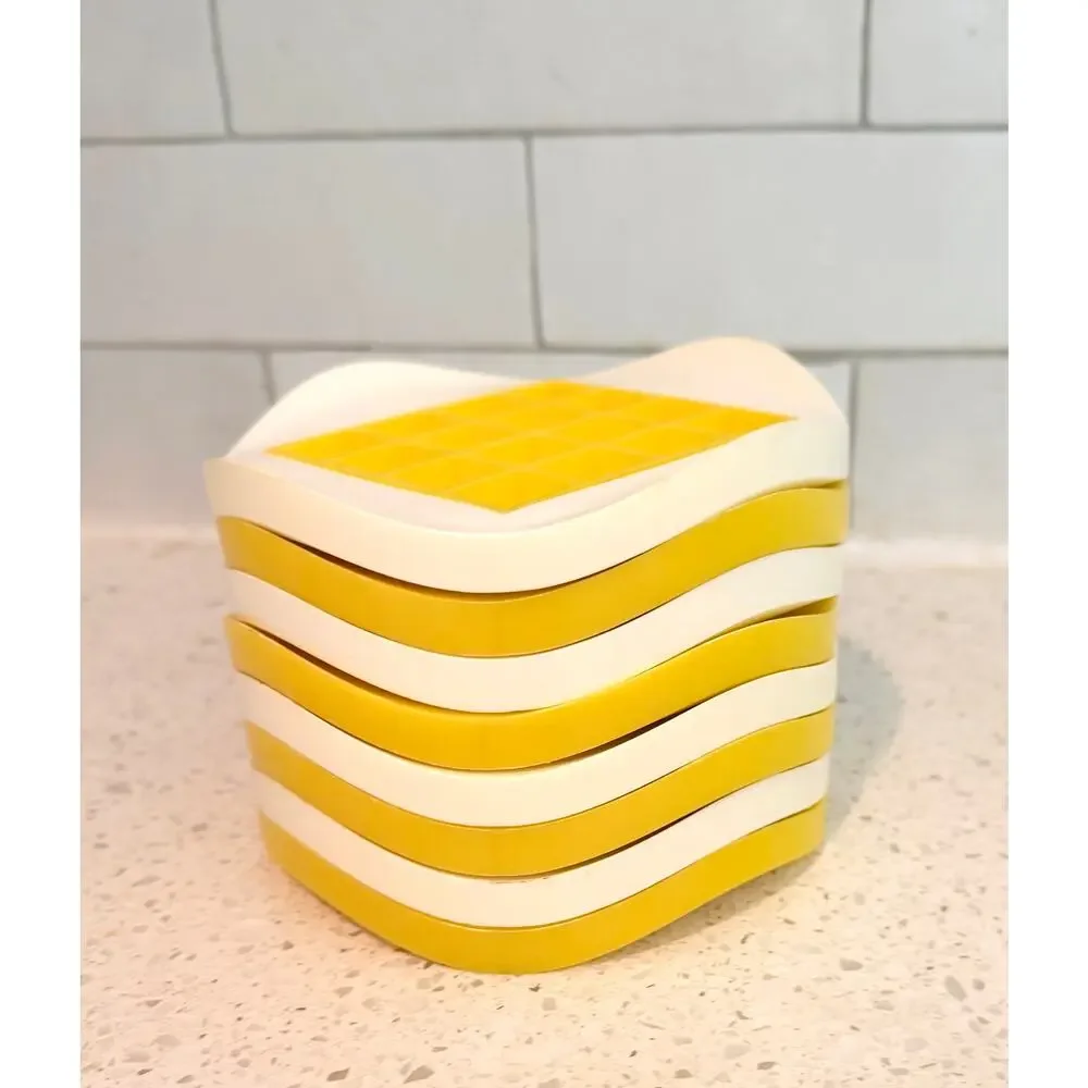 Set of 8 Vintage 1960s MCM Waffle Coasters Yellow White Plastic Retro Bar Cart